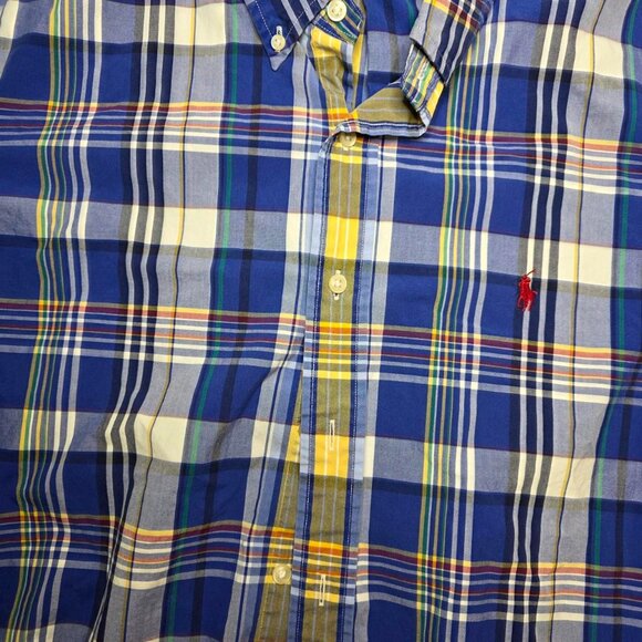 Ralph Lauren Custom Fit Button Down Shirt XXL Blue Yellow Plaid Long Sleeve Clas - Picture 3 of 6